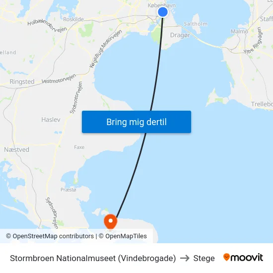 Stormbroen Nationalmuseet (Vindebrogade) to Stege map