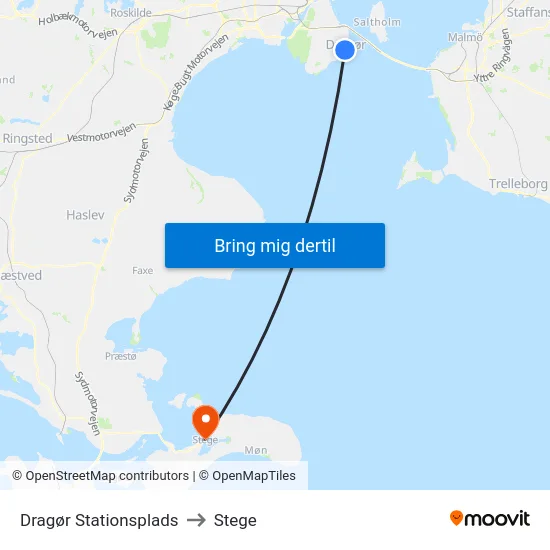 Dragør Stationsplads to Stege map