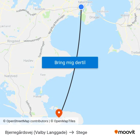 Bjerregårdsvej (Valby Langgade) to Stege map