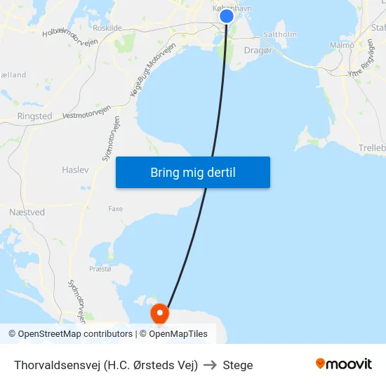 Thorvaldsensvej (H.C. Ørsteds Vej) to Stege map