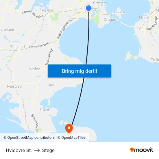 Hvidovre St. to Stege map