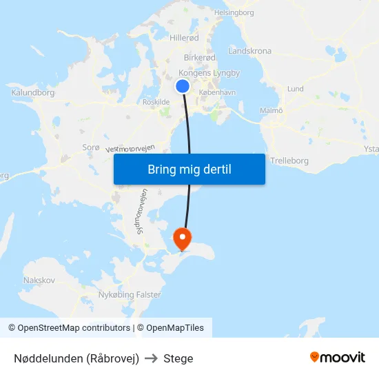 Nøddelunden (Råbrovej) to Stege map