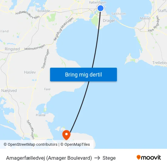 Amagerfælledvej (Amager Boulevard) to Stege map