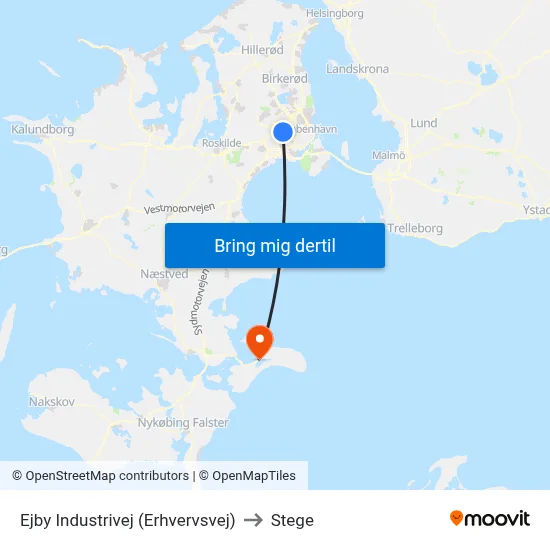 Ejby Industrivej (Erhvervsvej) to Stege map