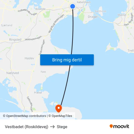 Vestbadet (Roskildevej) to Stege map