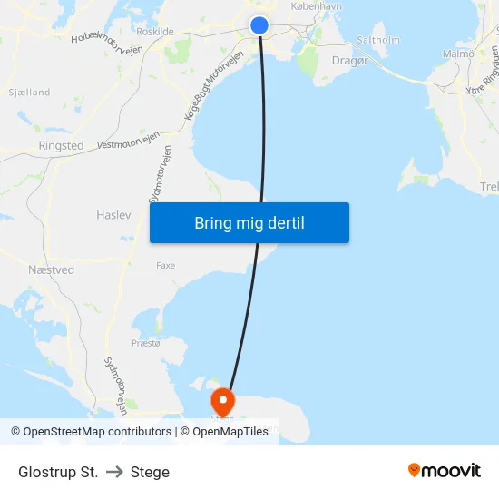 Glostrup St. to Stege map