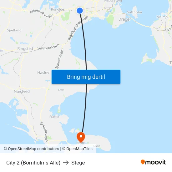 City 2 (Bornholms Allé) to Stege map
