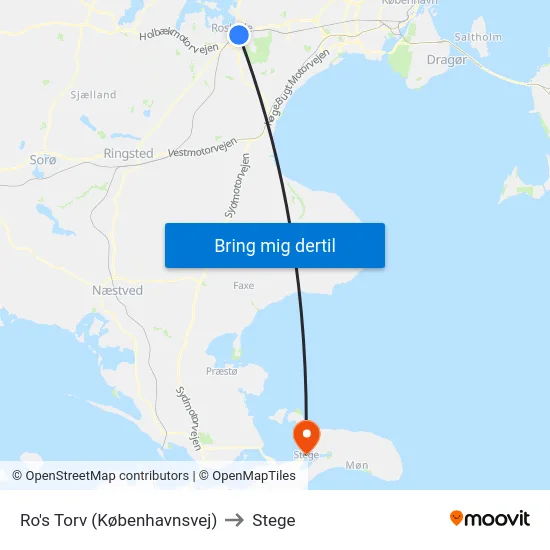 Ro's Torv (Københavnsvej) to Stege map