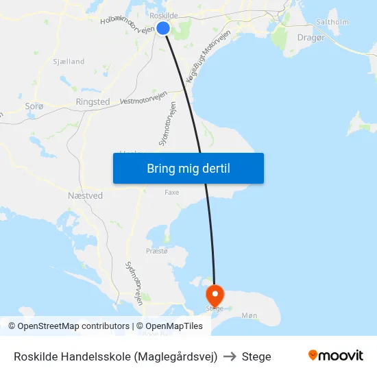 Roskilde Handelsskole (Maglegårdsvej) to Stege map
