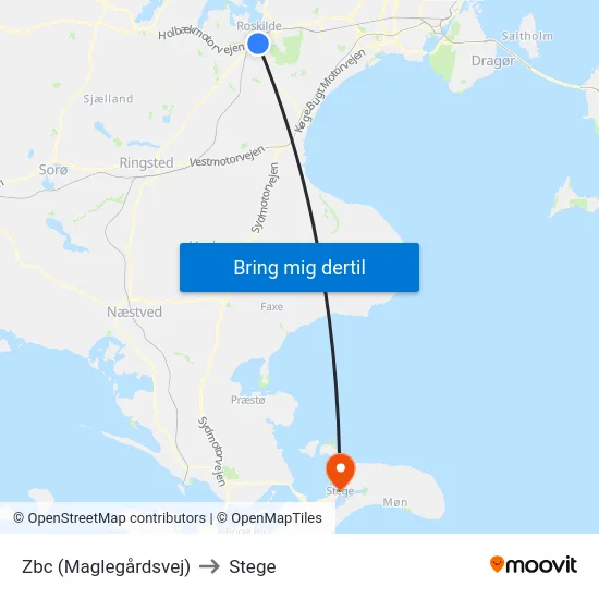 Zbc (Maglegårdsvej) to Stege map