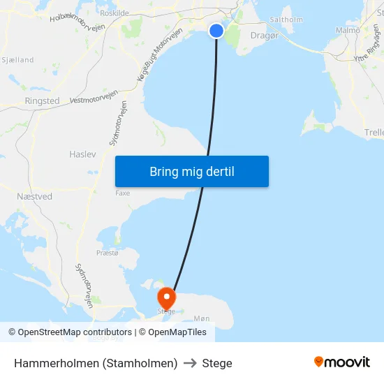 Hammerholmen (Stamholmen) to Stege map