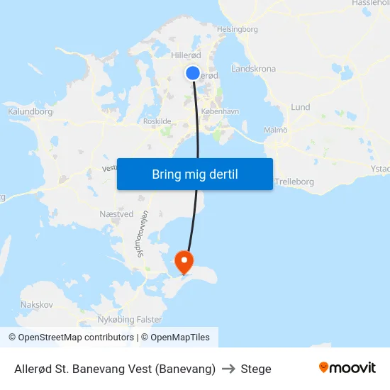 Allerød St. Banevang Vest (Banevang) to Stege map