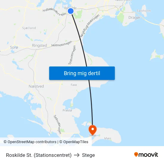 Roskilde St. (Stationscentret) to Stege map