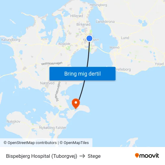Bispebjerg Hospital (Tuborgvej) to Stege map