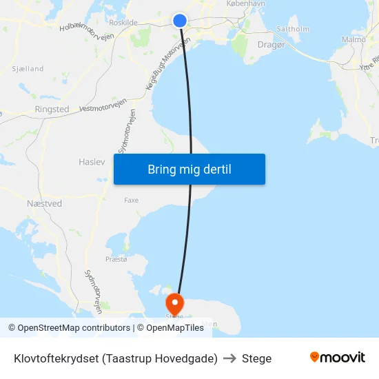 Klovtoftekrydset (Taastrup Hovedgade) to Stege map