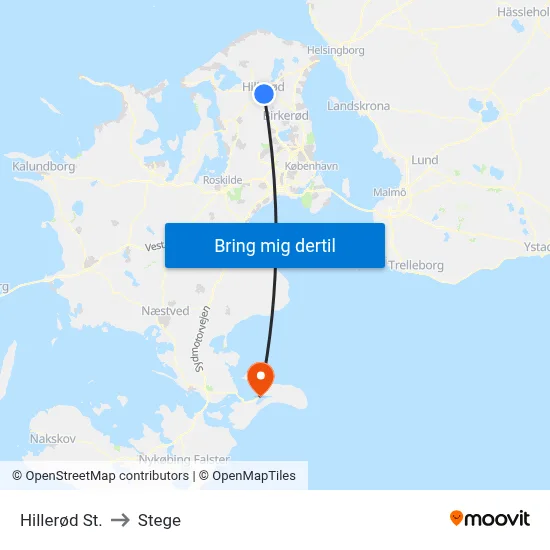 Hillerød St. to Stege map