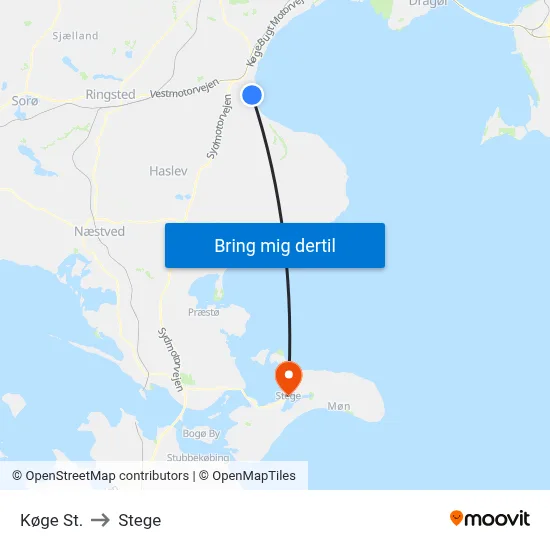 Køge St. to Stege map