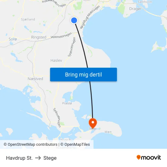 Havdrup St. to Stege map