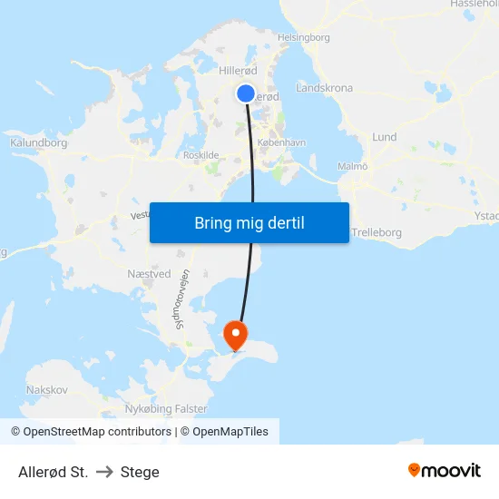 Allerød St. to Stege map