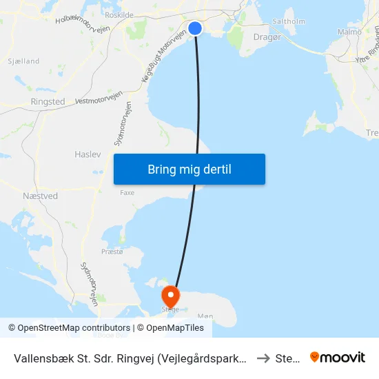 Vallensbæk St. Sdr. Ringvej (Vejlegårdsparken) to Stege map