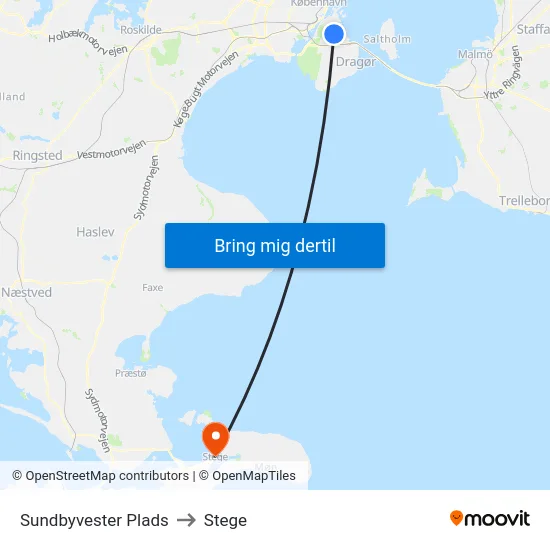 Sundbyvester Plads to Stege map