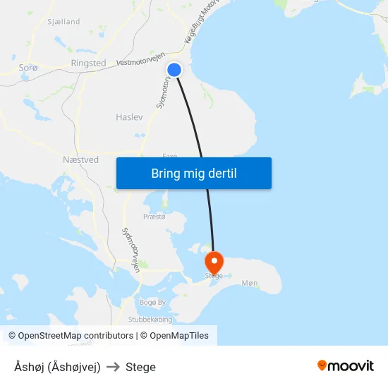 Åshøj (Åshøjvej) to Stege map
