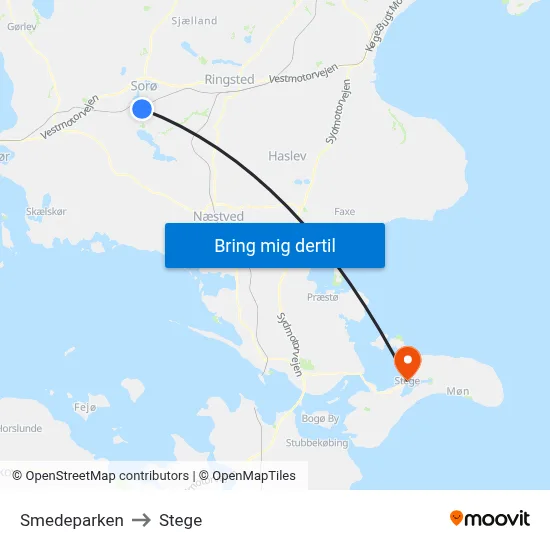 Smedeparken to Stege map