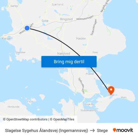 Slagelse Sygehus Ålandsvej (Ingemannsvej) to Stege map