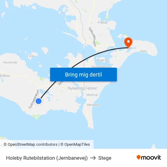 Holeby Rutebilstation (Jernbanevej) to Stege map