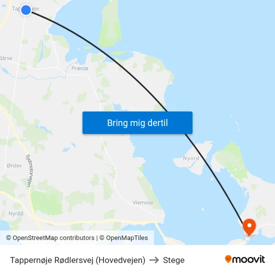Tappernøje Rødlersvej (Hovedvejen) to Stege map