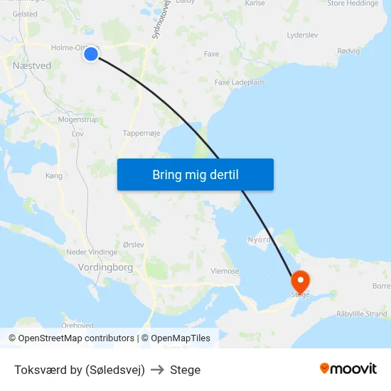 Toksværd by (Søledsvej) to Stege map