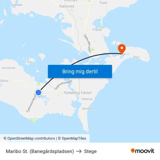 Maribo St. (Banegårdspladsen) to Stege map