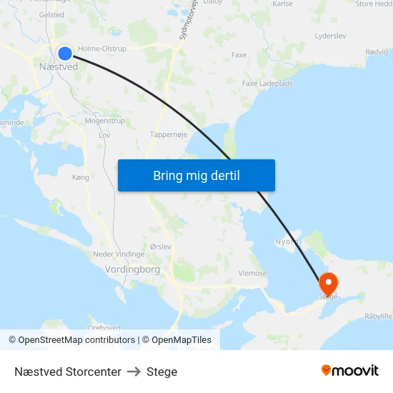 Næstved Storcenter to Stege map