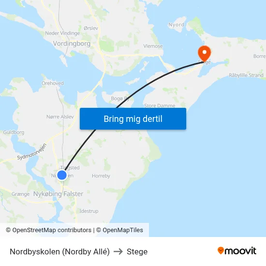 Nordbyskolen (Nordby Allé) to Stege map