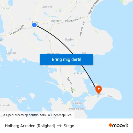 Holberg Arkaden (Rolighed) to Stege map