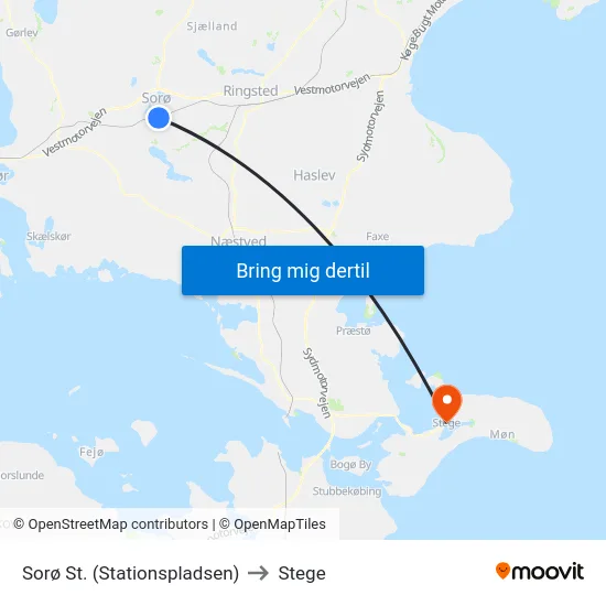 Sorø St. (Stationspladsen) to Stege map
