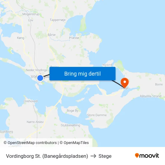 Vordingborg St. (Banegårdspladsen) to Stege map