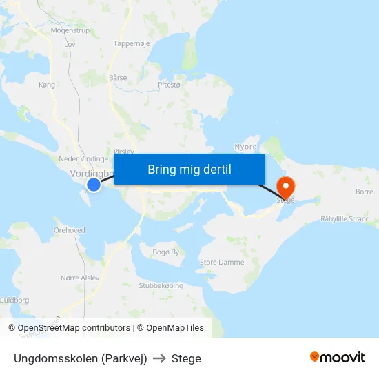 Ungdomsskolen (Parkvej) to Stege map
