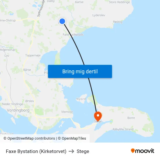 Faxe Bystation (Kirketorvet) to Stege map
