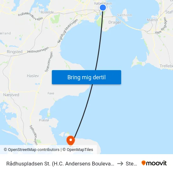 Rådhuspladsen St. (H.C. Andersens Boulevard) to Stege map