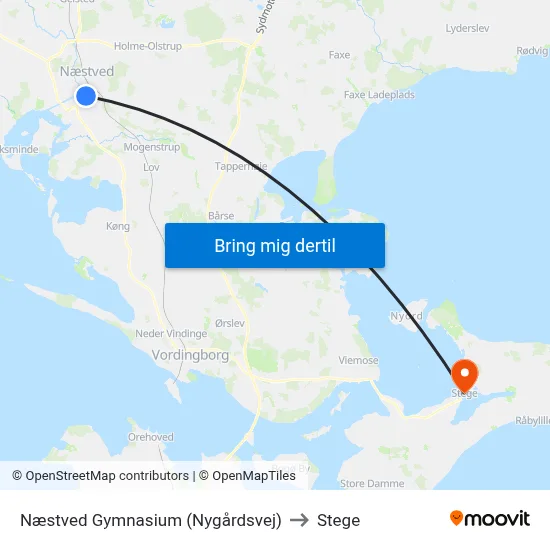 Næstved Gymnasium (Nygårdsvej) to Stege map