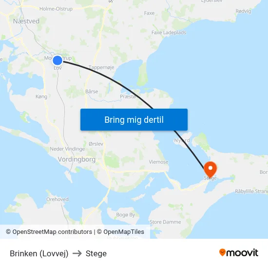 Brinken (Lovvej) to Stege map