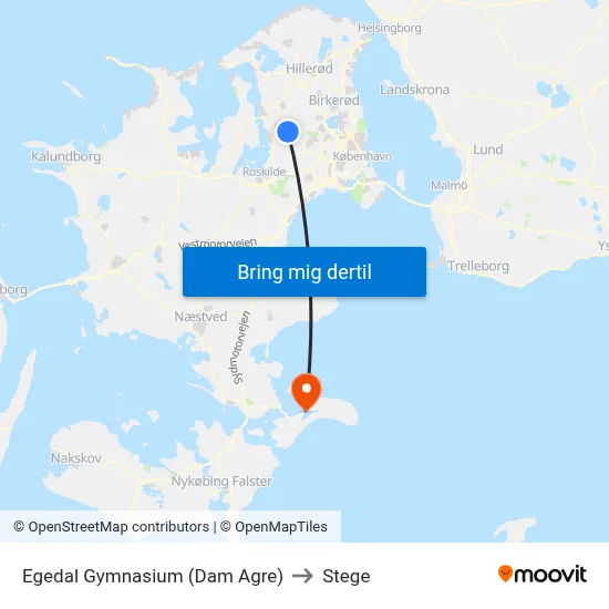 Egedal Gymnasium (Dam Agre) to Stege map