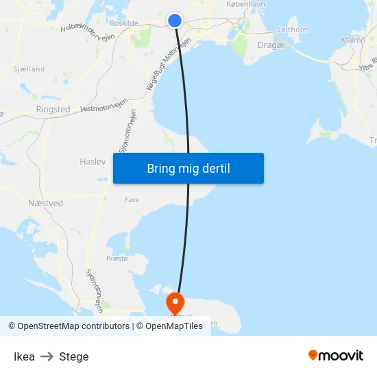 Ikea to Stege map