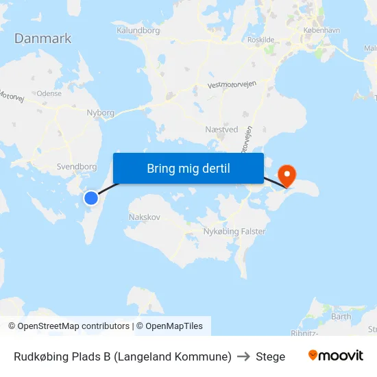Rudkøbing Plads B (Langeland Kommune) to Stege map
