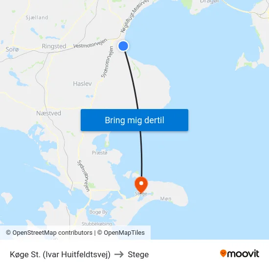 Køge St. (Ivar Huitfeldtsvej) to Stege map