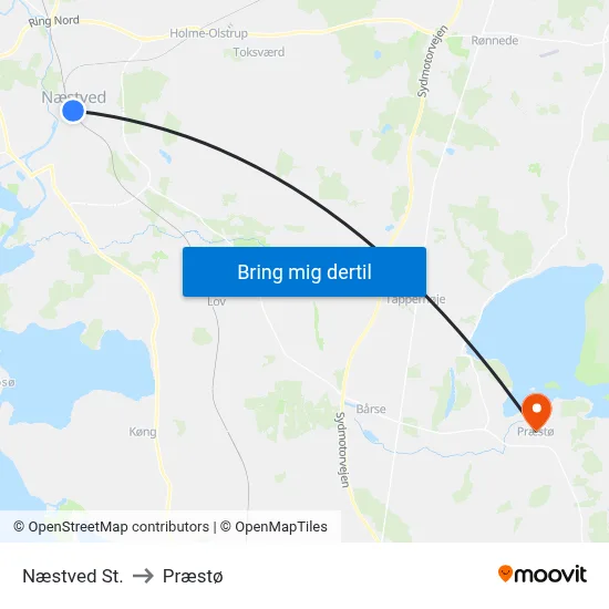 Næstved St. to Præstø map