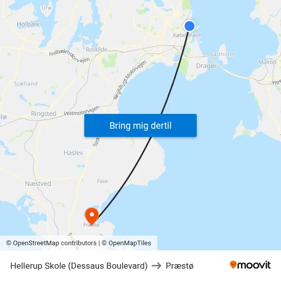 Hellerup Skole (Dessaus Boulevard) to Præstø map
