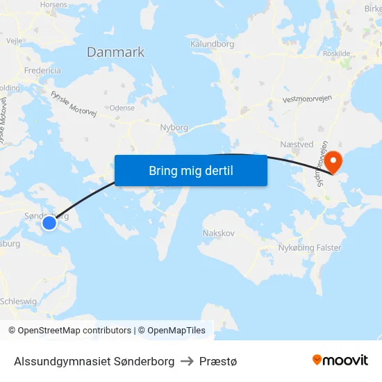 Alssundgymnasiet Sønderborg to Præstø map