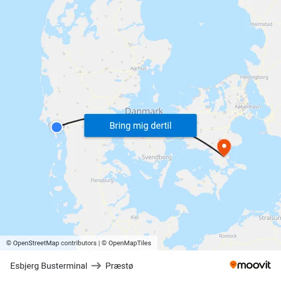 Esbjerg Busterminal to Præstø map